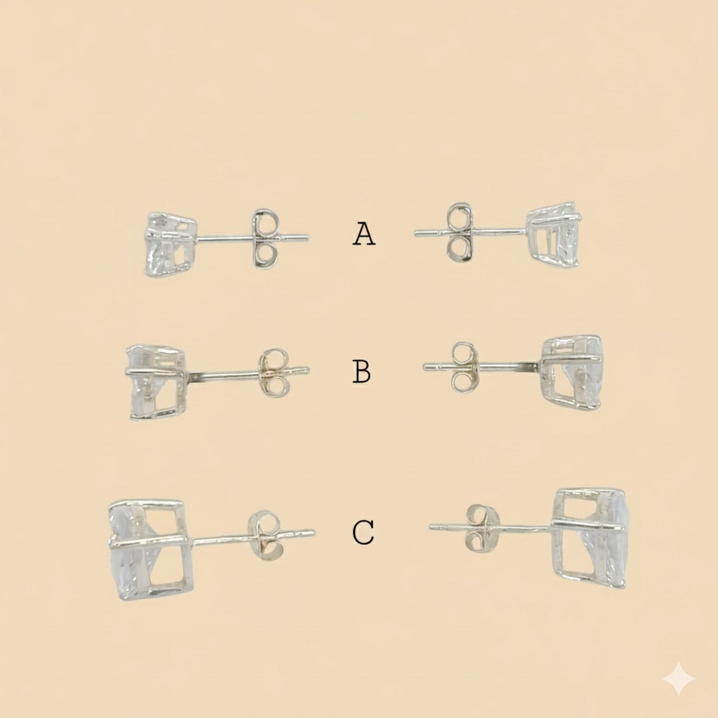 (2-3028) 925 Sterling Silver - Triangle Zircon Stud Earrings.