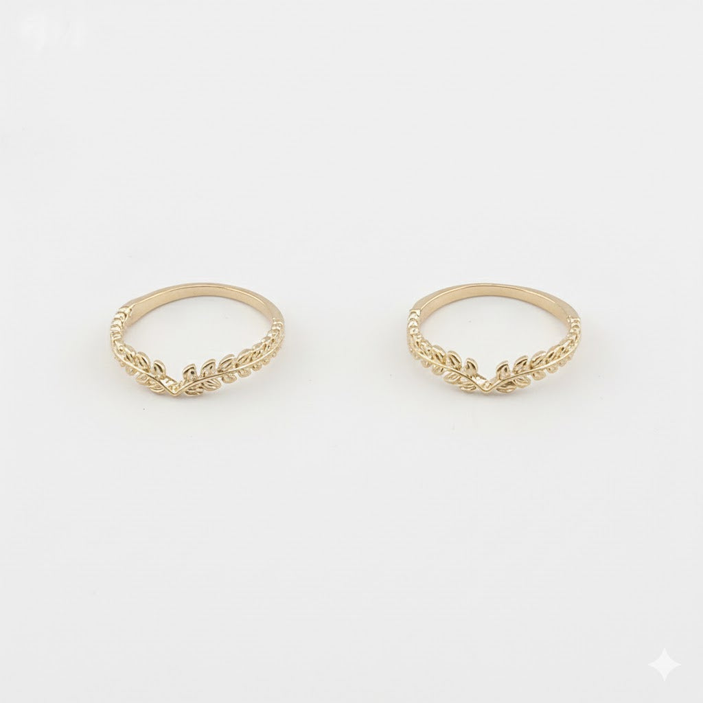 (1-3009-2) Anillo de corona de laurel laminado en oro - BGF