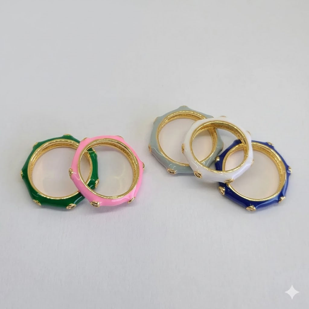 (1-3088) Gold Laminate - Enamel Colorful Ring - BGO