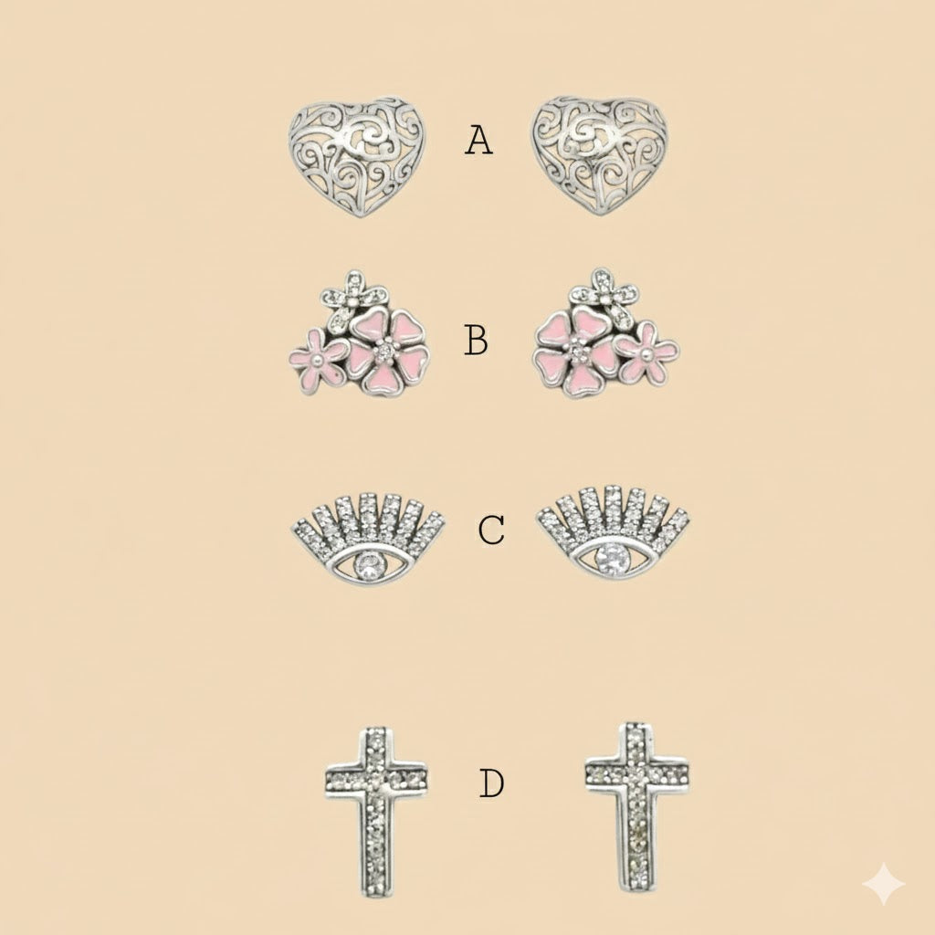 (2-3126) 925 Sterling Silver - Stud Earrings.