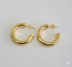 (1-2611-1) Pendientes de aro medio lisos laminados en oro - BGO