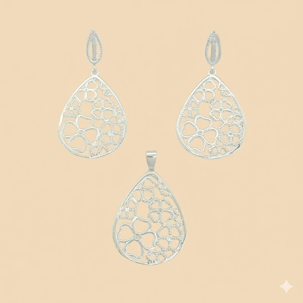 (2-6572) Plata de Ley 925 - Conjunto Flores.