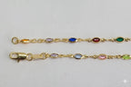 (1-0121) Tobilleras con eslabones de piedras multicolores laminadas en oro de 3 mm - 10" - BGF