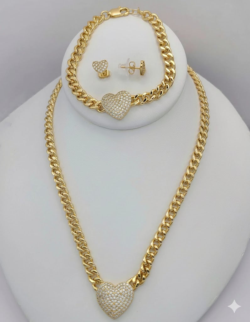 (1-6210) Gold Laminate - 6.5mm Curb Link Zircon Heart Set - BGO