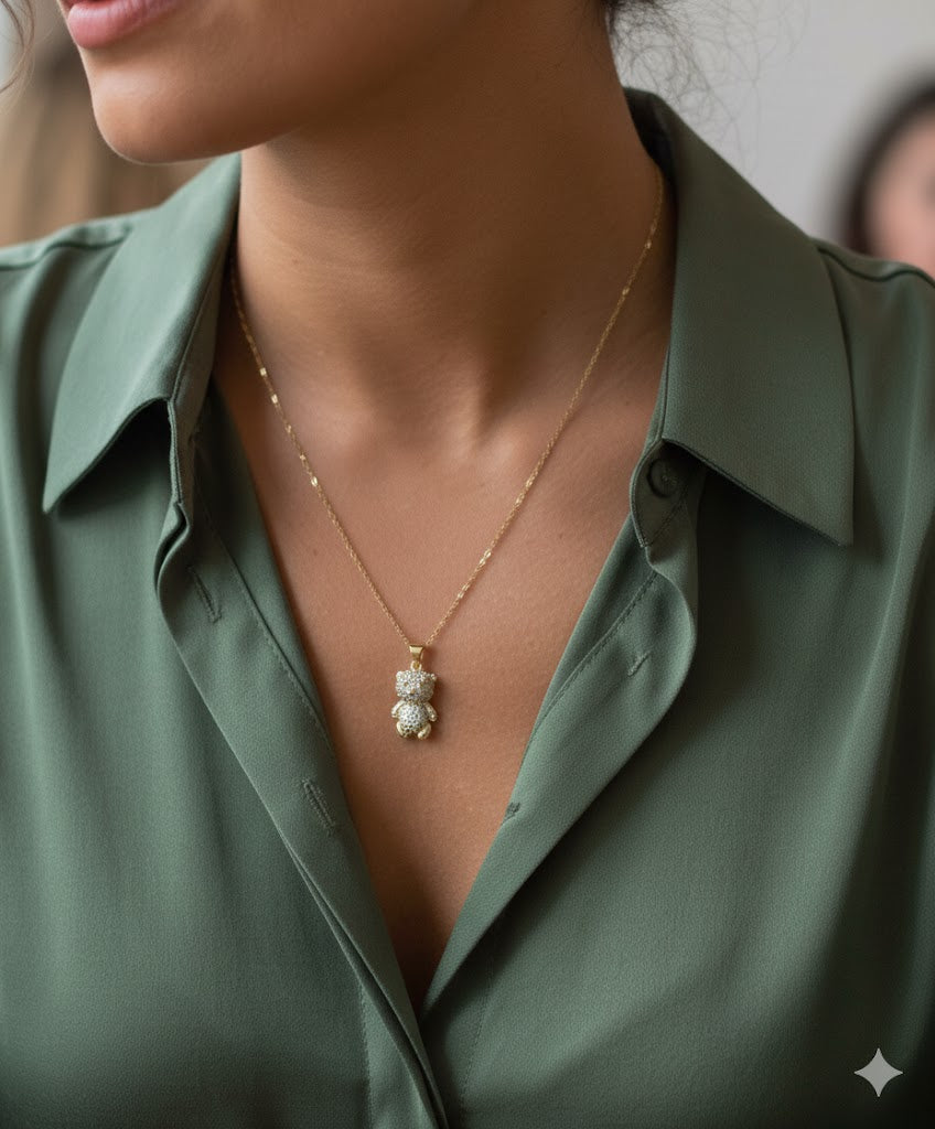 Dije de osito hinchado con circonita cúbica rellena de oro de 18 quilates, para cadenas y bisutería.