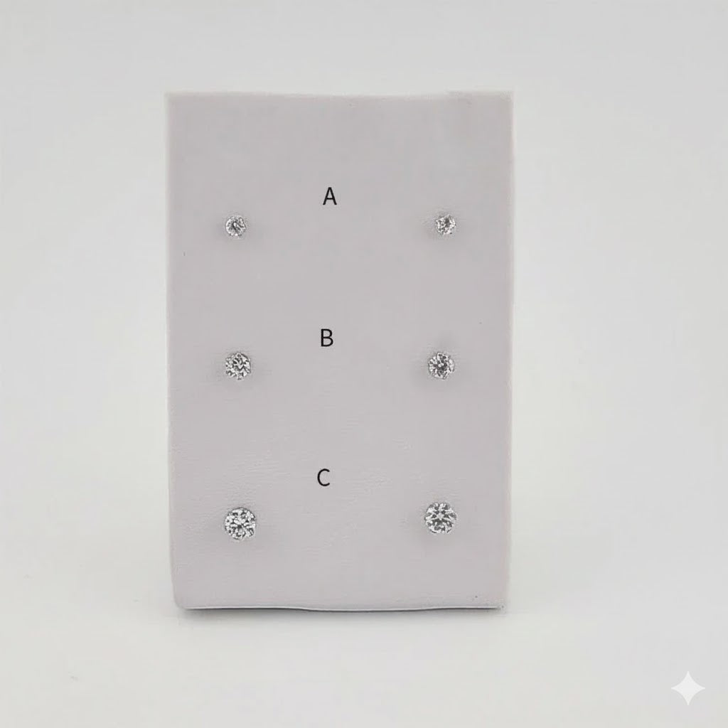 (4-2189) Stainless Steel - Round Zircon Stud Earrings.