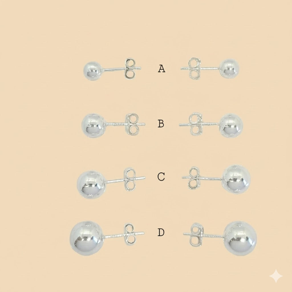 (2-3185) 925 Sterling Silver - Plain Ball Stud Earrings.