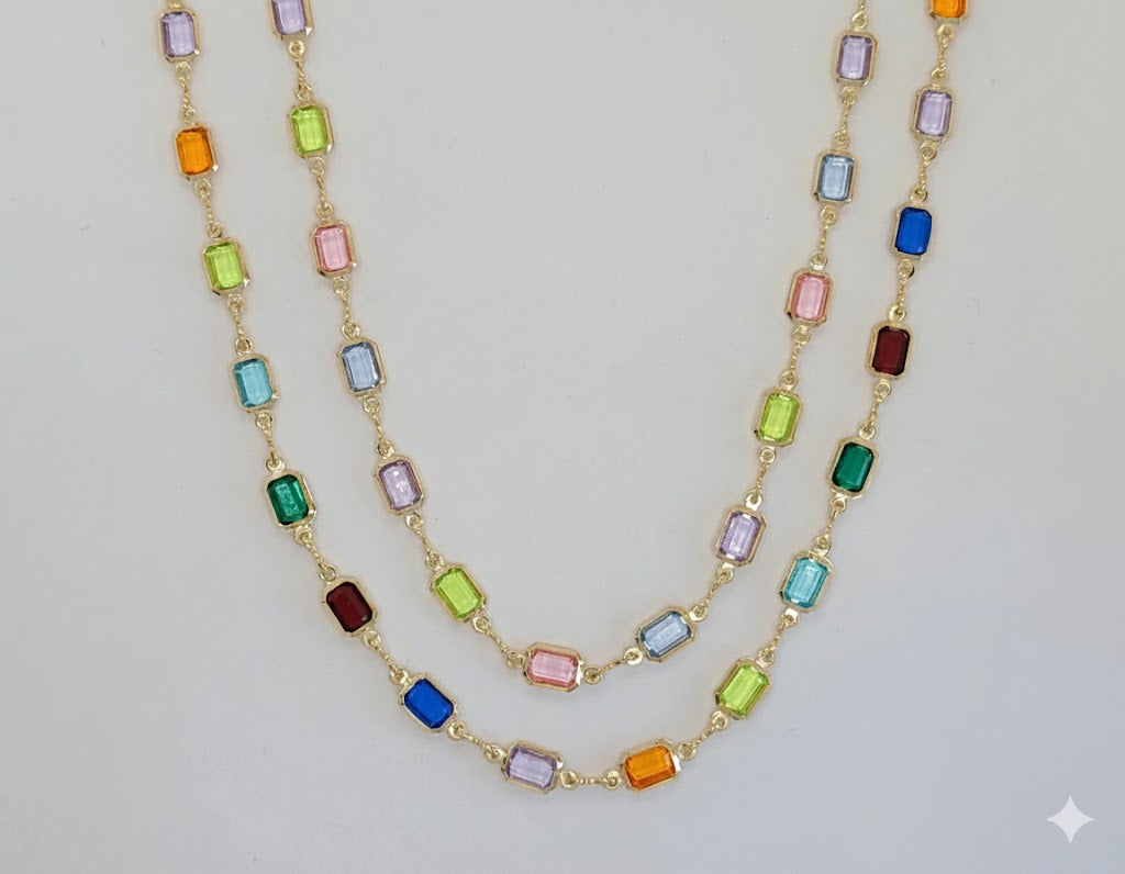 (1-1607) Cadena de eslabones rectangulares multicolores laminados en oro de 5 mm - BGF