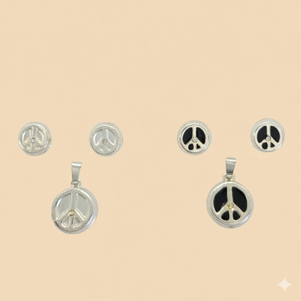 (2-6511) Plata de ley 925 - Juego de símbolo de la paz.