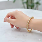 18k Gold Layered 8mm Beaded Women’s Bracelet, Gold Plain Ball Beads Bracelet