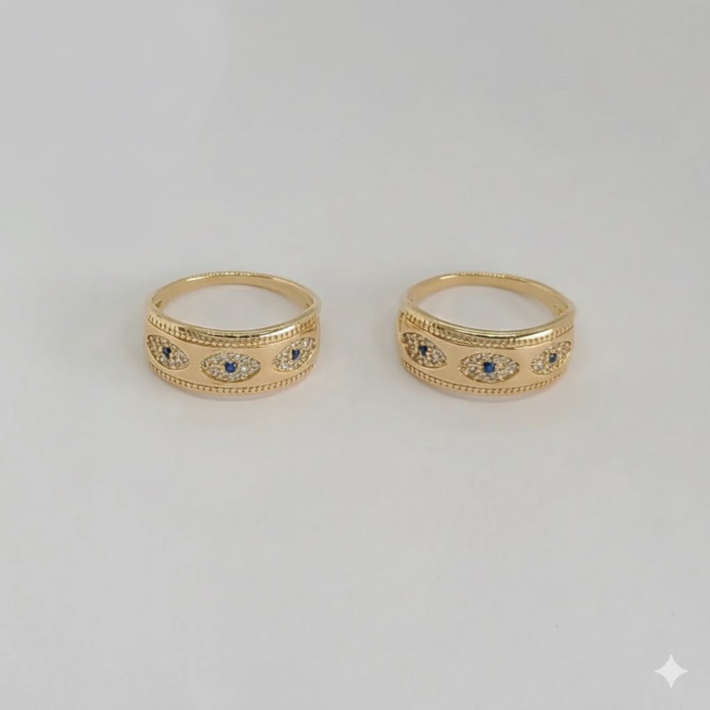 (1-3007-3) Anillo de mal de ojo laminado en oro - BGF