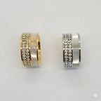 (4-0039) Stainless Steel - Zircon and Nacre Ring.