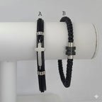 (MBRA-16-Q) Pulsera de acero inoxidable y cuero para hombre.