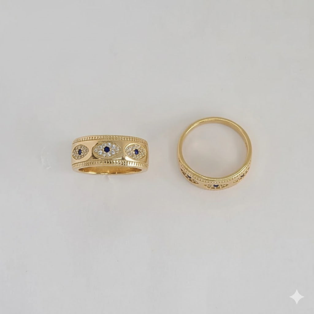 (1-3007-3) Anillo de mal de ojo laminado en oro - BGF