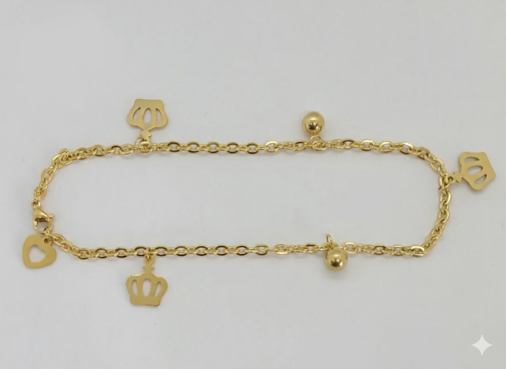 (4-3300) Stainless Steel - 2.5mm Rolo Link Charms Anklet - 10.5"