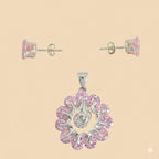 (2-6378) Plata de ley 925 - Conjunto de circonitas rosas.