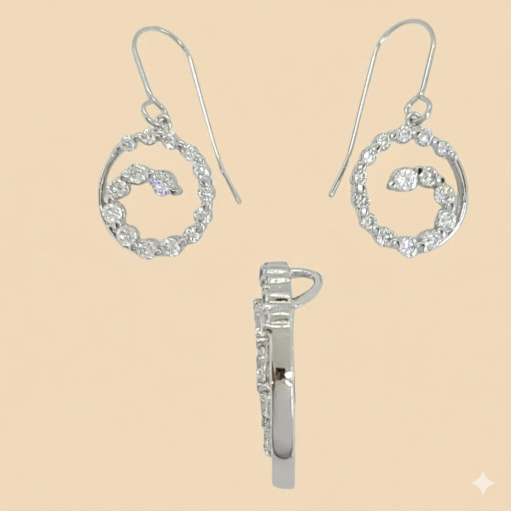 (2-6318) Plata de ley 925 - Conjunto de círculo de circonitas.