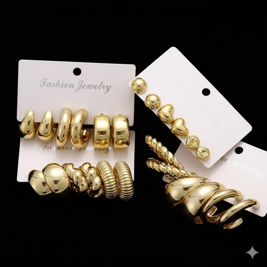 12 Pairs Chunky Gold Hoop Earrings for Women Trendy, Gold Plated Lightweight Hypoallergenic Stack, Thick Open Twisted Huggie Hoops Earring Set