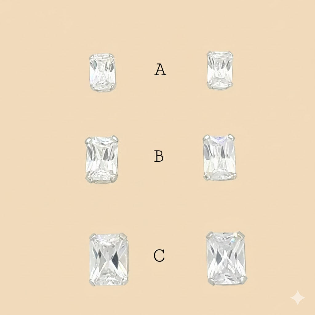 (2-3034) 925 Sterling Silver - Square Zircon Stud Earrings.