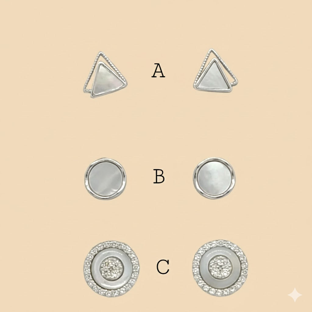 (2-3062-2) 925 Sterling Silver - Mother of Pearl Stud Earrings.