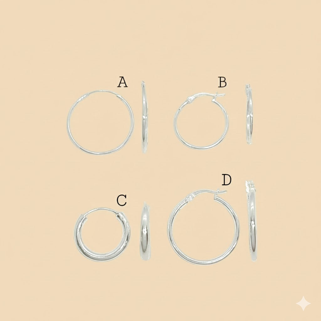 (2-4004-1) 925 Sterling Silver - Plain Small Hoops.