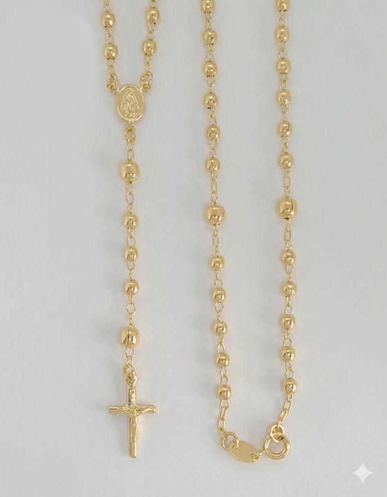 (1-3324-1) Collar Rosario Virgen Milagrosa Laminado Oro 3mm - 18" - BGF.