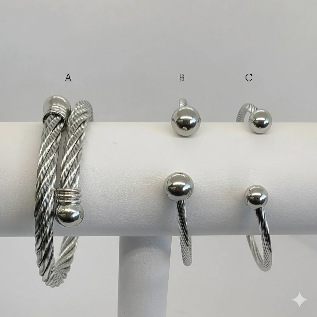 (4-5064) Acero Inoxidable - Brazalete Abierto con Bolas.