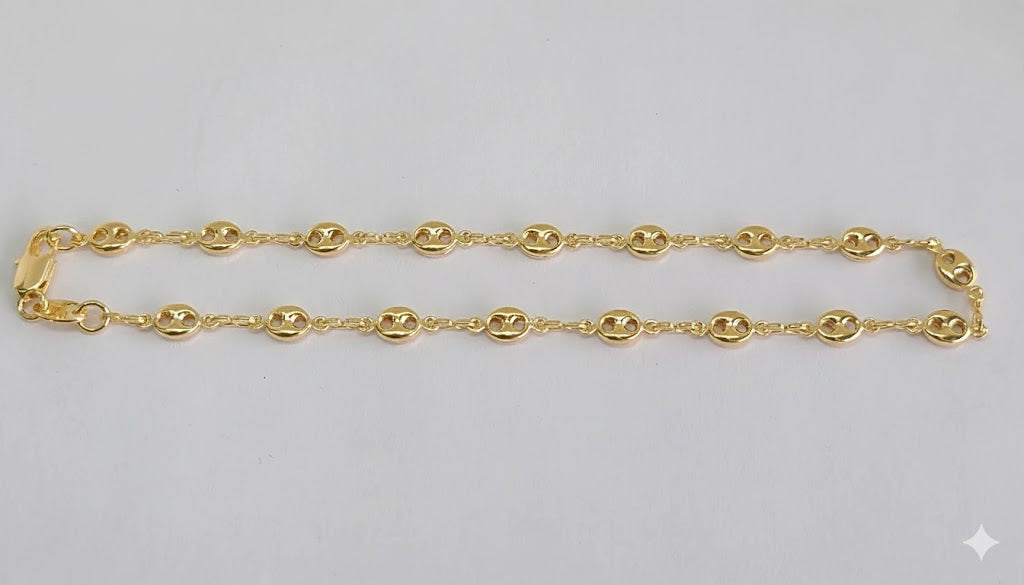 (1-0048) Gold Laminate - 4.5mm Hollow Puff Link Anklet - 10" - BGF
