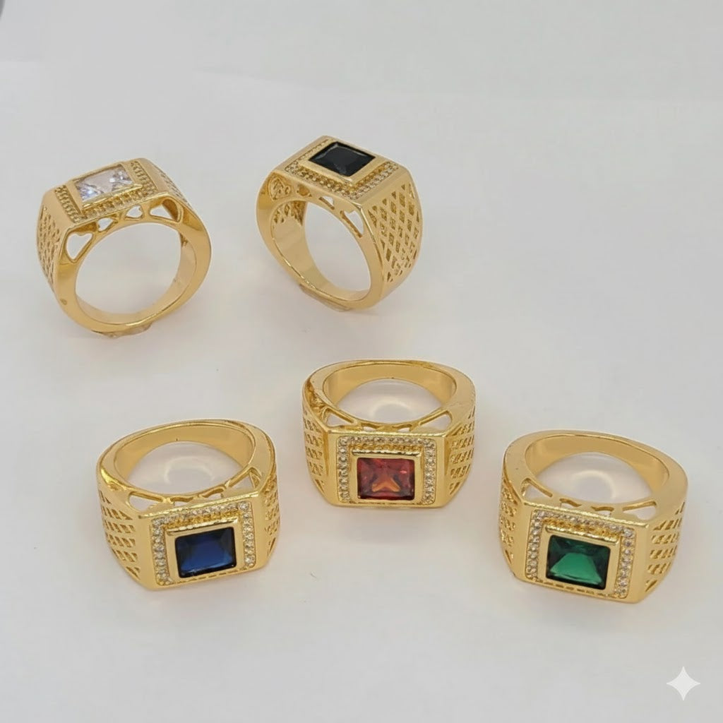 (1-3149) Anillo para hombre con circonita cuadrada laminada en oro - BGO