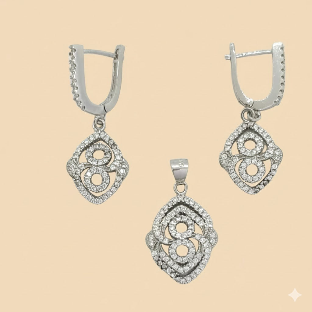 (2-6375) Conjunto Plata Ley 925 - Circonitas.