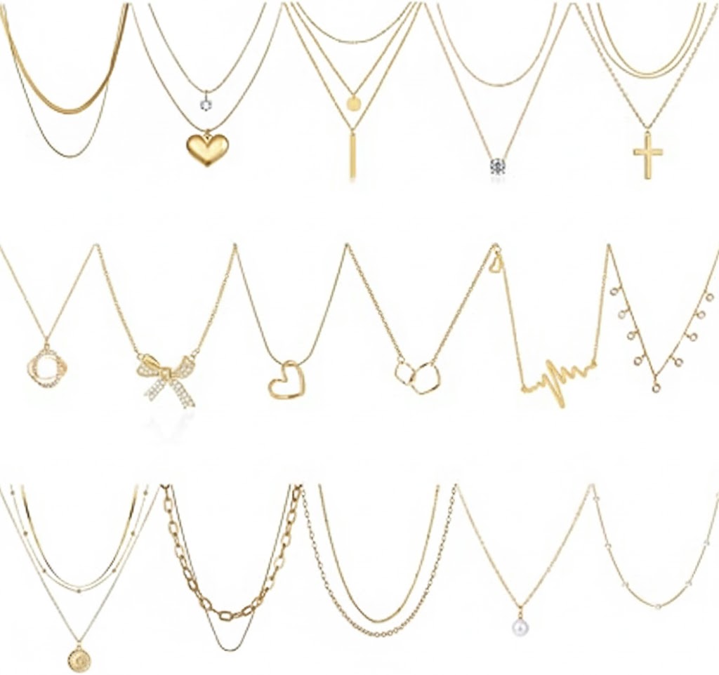 16Pcs Gold Necklaces Set for Women 14k Gold Plated Dainty Trendy Pendant Chain Choker Pack Multilayer Necklace Set for Women Adjustable Jewelr