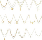16Pcs Gold Necklaces Set for Women 14k Gold Plated Dainty Trendy Pendant Chain Choker Pack Multilayer Necklace Set for Women Adjustable Jewelr