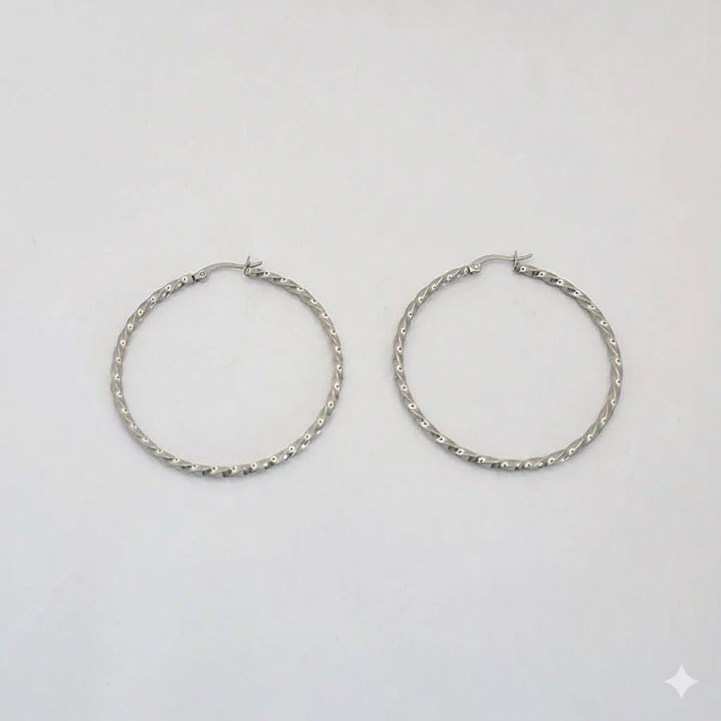 (4-2128) Stainless Steel -Thin Twisted Hoops.