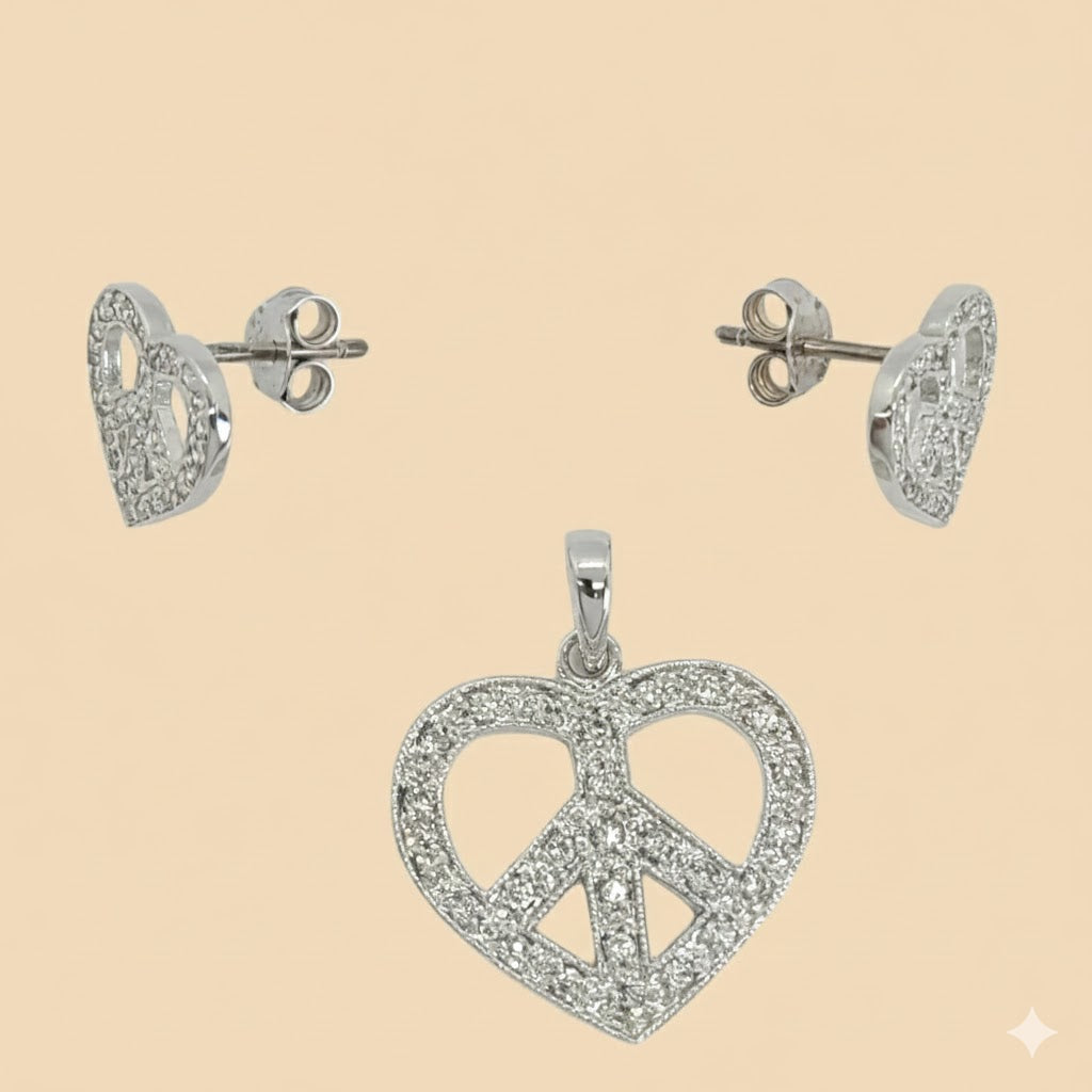 (2-6457) Conjunto Corazón de Zirconia en Plata de Ley 925.