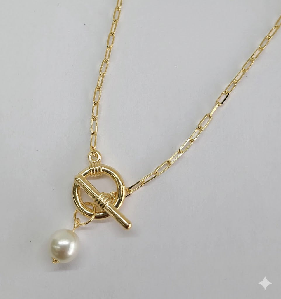 (1-6131) Laminado dorado - Collares de perla con cierre de palanca - BGF