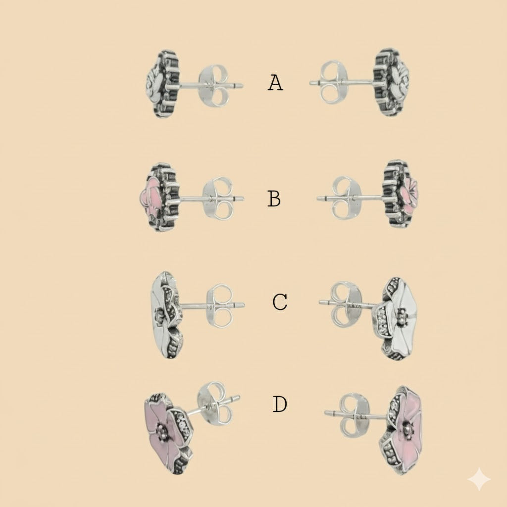 (2-3130) 925 Sterling Silver - Flower Stud Earrings.