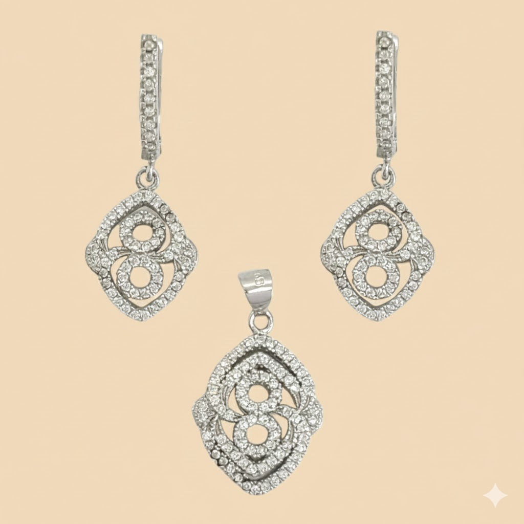 (2-6375) Conjunto Plata Ley 925 - Circonitas.