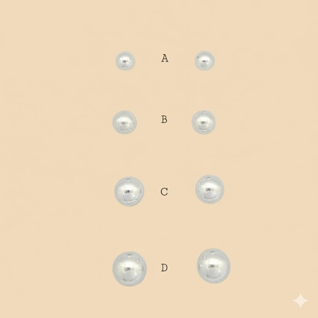 (2-3185) 925 Sterling Silver - Plain Ball Stud Earrings.