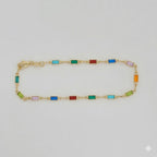 (1-0642) Pulsera de eslabones rectangulares multicolores de 3 mm laminados en oro - 19 cm - BGF