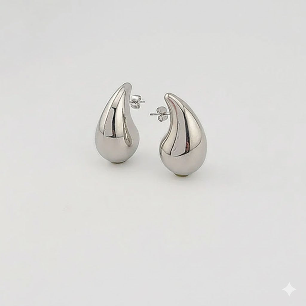 (4-2143) Stainless Steel - Chunky Teardrop Earrings.