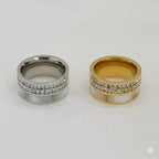 (4-0039) Stainless Steel - Zircon and Nacre Ring.