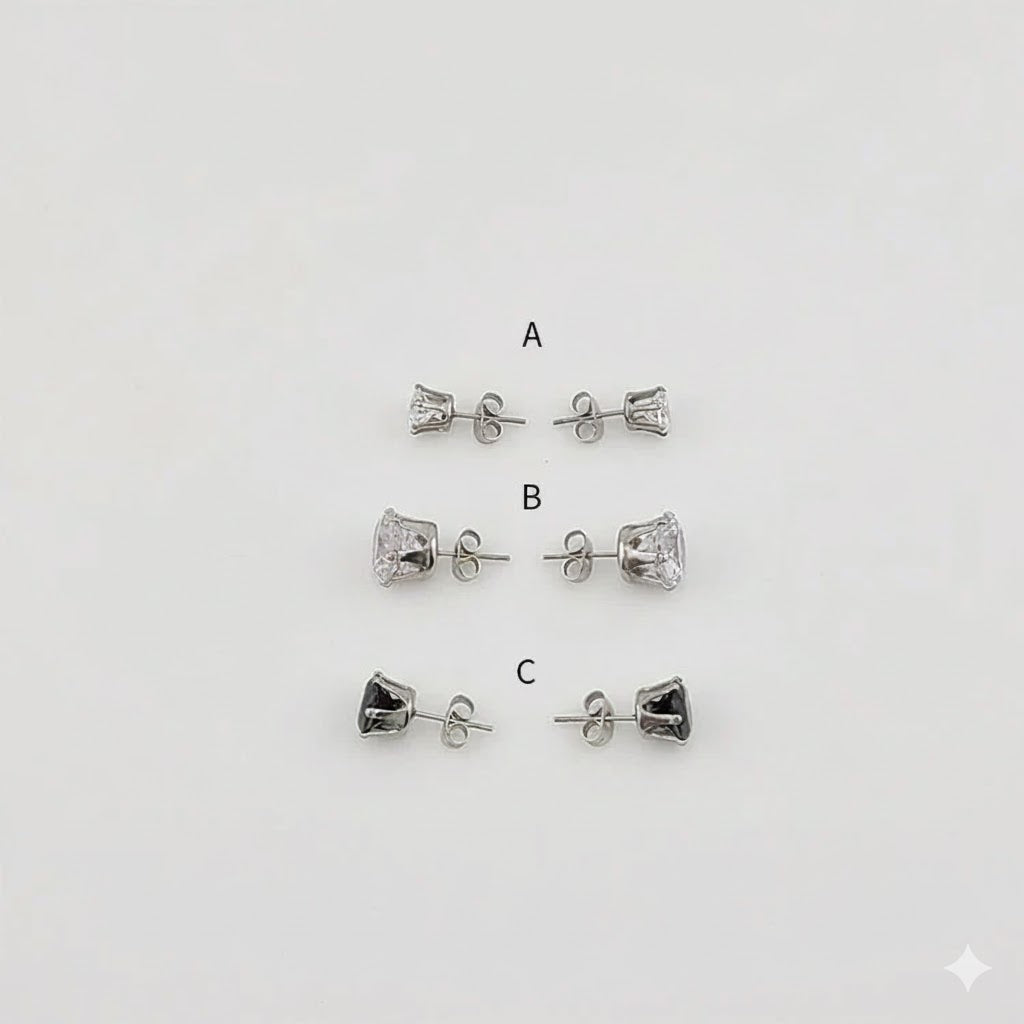 (4-2194) Stainless Steel - Round Zircon Stud Earrings.