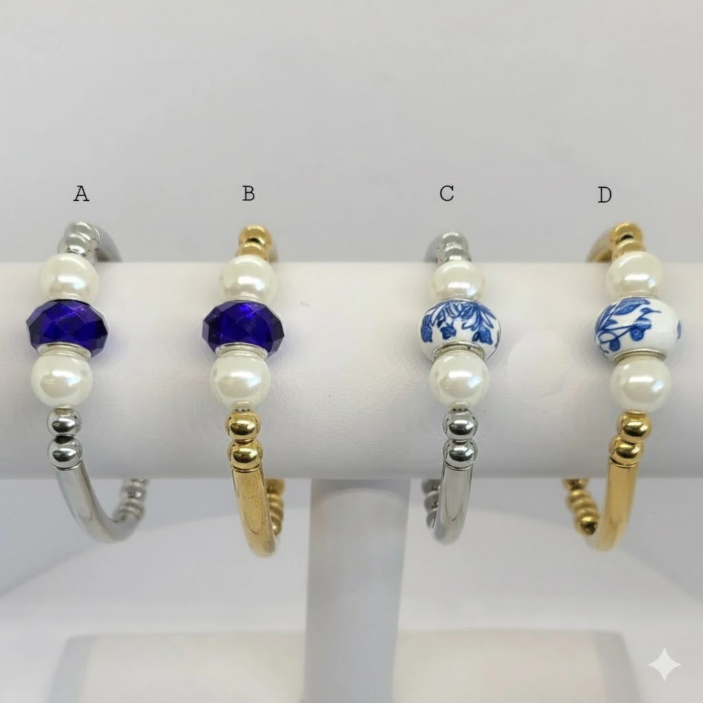 (MBRA-06-F) Stainless Steel - Pearls Bracelet