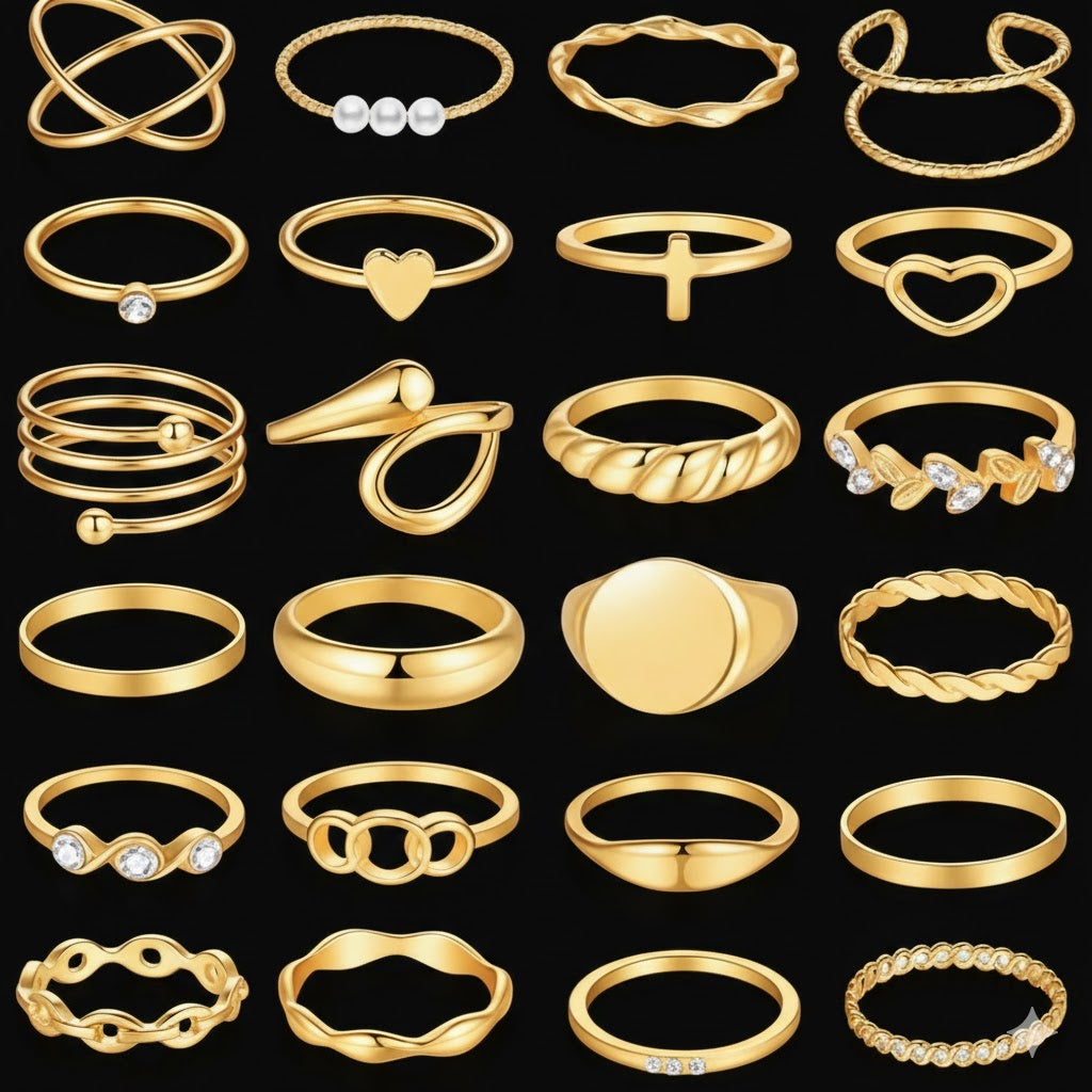 60 Pcs Gold Stackable Rings for Women, Knuckle Rings Chunky Gold Ring Set Dainty Stacking Cute Rings, Multiple Sizes Cute Jewelry Set Gift