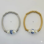 (MBRA-06-F) Pulsera de acero inoxidable y perlas