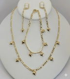 (1-6194) Laminado dorado - Cadena Figaro con dijes de corazón - BGO