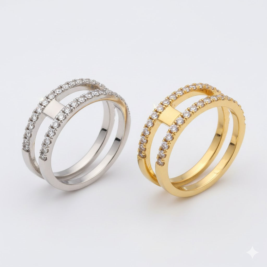 (4-0059) Stainless Steel - Zircon Double Ring.