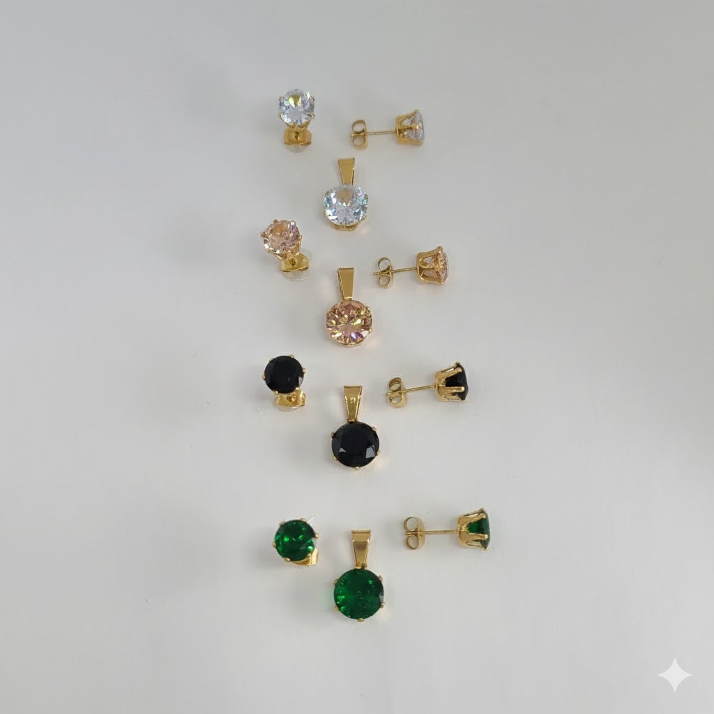 (4-9046) Stainless Steel - Zircon Stud Set.