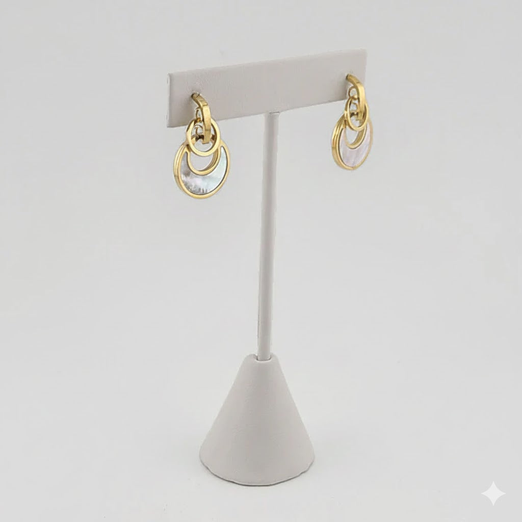 (4-2226) Stainless Steel - Mother of Pearl Long Earrings.