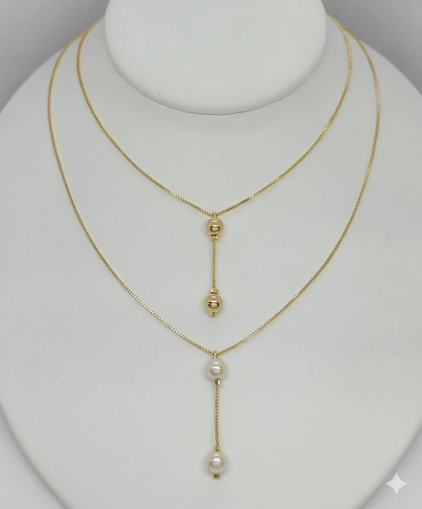 (1-6201) Collar de bolas simples con eslabones de caja laminados en oro - BGF